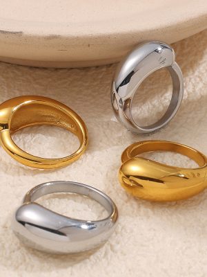 French New Simple Personality Ring Design Stainless Steel 18K Gold Plating Asymmetric Ornament Women