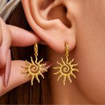 Golden Sun Spiral Pendant Earrings for Women, 304 Stainless Steel Vintage Ornament