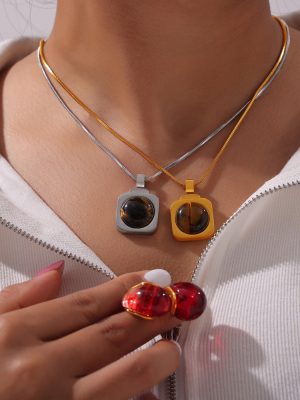 Maillard Personality Affordable Luxury Ornament Inlaid Tigereye Design Stainless Steel Jewelry Set