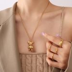 color: 【 Steel Color 】 Bear Pendant Necklace MS-235