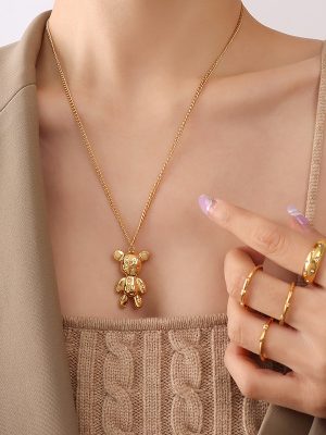 Light Luxury Ins Cold Letter Bear Necklace Stainless Steel 18K Gold Plated Jewelry