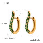 color: F981-Gold Green Rhinestone Earrings