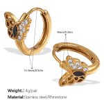 color: EH1049BKG Black Rhinestone Gold Small Hoop Earrings