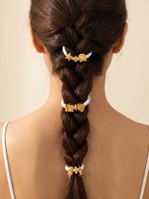 Retro Affordable Luxury Diamond-Embedded Various Gold Beaded White Elastic Hair Ring Exquisite DIY Ponytail Hair String