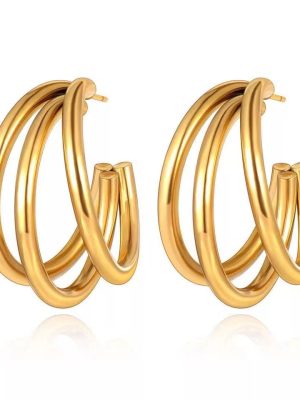 Stainless Steel Multi-Layer N round C- Type Gold Plated 18K Women's Earrings Geometric Ear Clip Ear Studs