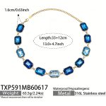 color: TXP591-Blue Color Cube Glass Stone Gold Necklace -33+12cm