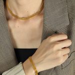 Simple Hollow-out Wide Necklace, Bracelet Set Tide Mesh Clavicle Chain Stainless Steel Color Retention Advanced All-Match