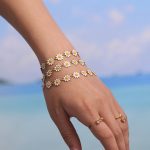 Daisy Oil-Spot Glaze Flowers Necklace Bracelet Anklet Stainless Steel Plated 18K Real Gold Jewelry Set