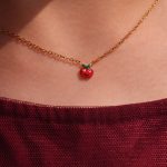 Stainless Steel Dripping Oil Cute Red Apple Childlike Necklace Bracelet Ear Studs Open Ring Children's Jewelry Set