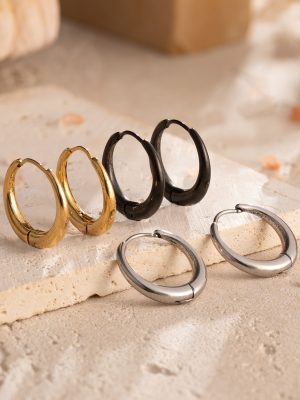 round Stainless Steel Ear Clip Women's Versatile Simple 18K Plated Earrings Geometric Earrings