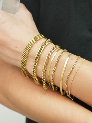 18K Plated Stainless Steel Bracelet Unisex Double Layer Cuban Link Chain Chain like Flat Snake