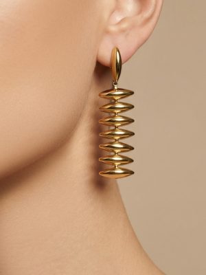 Stainless Steel Beaded Long Earrings Female 18K Real Gold Exaggerating Eardrops Earrings