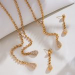 Tassel Ball Bead Chain Twin Clavicle Chain Earrings Set Plated 18K Real Gold Color Retaining Item
