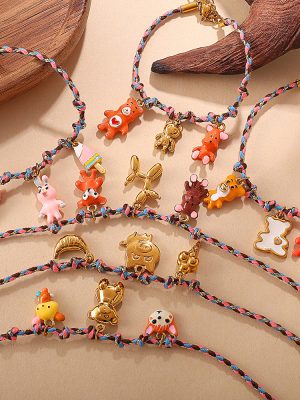 Creative Simple Colorful Ropes DIY Pendant Bracelet Stainless Steel Plated 18K Gold Love Necklace Ornament Women