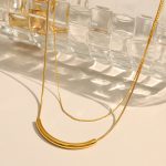 Fashionable Retro Double-Layer Bead Necklace Twin Stainless Steel Necklace Plated 18K Golden Short Type Clavicle Chain for Women