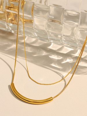 Fashionable Retro Double-Layer Bead Necklace Twin Stainless Steel Necklace Plated 18K Golden Short Type Clavicle Chain for Women