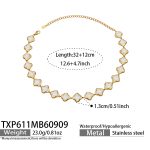 color: TXP611-White Glass Stone Flower Gold Necklace -32+2cm