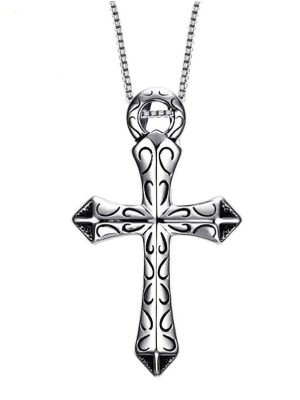 Cool Knight Skull Cross Pendant Men's Stainless Steel Necklace Gothic Jewelry