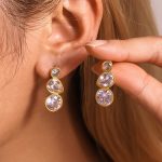 New Simple Geometric Water Drop Inlaid Zircon Stud Earrings Stainless Steel 18K Gold Non-Fading Earrings