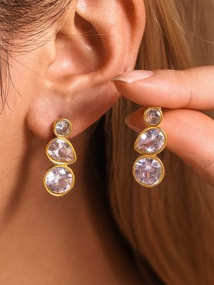 New Simple Geometric Water Drop Inlaid Zircon Stud Earrings Stainless Steel 18K Gold Non-Fading Earrings