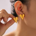 Cross-Level Geometric Heart Shape Stud Earrings Stainless Steel Plated 18K Gold Earrings Summer Versatile Light Luxury Earrings
