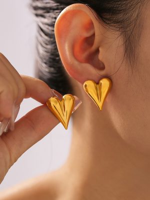 Cross-Level Geometric Heart Shape Stud Earrings Stainless Steel Plated 18K Gold Earrings Summer Versatile Light Luxury Earrings