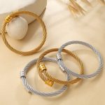 Light Luxury Adjustable Personalized Steel Wire Rope Bracelet Stainless Steel 18K Gold Plating Minimalist Men and Women Same Style Open-End Bracelet