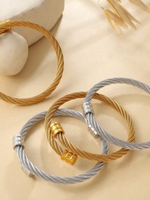 Light Luxury Adjustable Personalized Steel Wire Rope Bracelet Stainless Steel 18K Gold Plating Minimalist Men and Women Same Style Open-End Bracelet