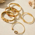 Colorful Crystals Geometric Open Buckle Bracelet Multiple Bracelet Combination High Quality Ornament Plated 18K Real Gold