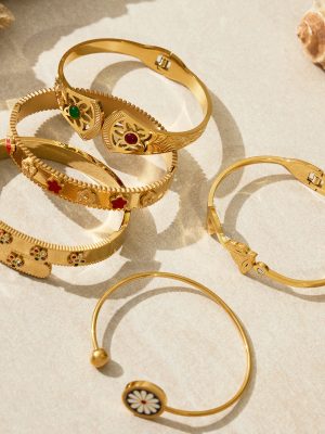 Colorful Crystals Geometric Open Buckle Bracelet Multiple Bracelet Combination High Quality Ornament Plated 18K Real Gold