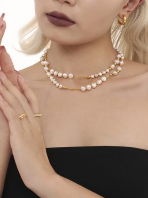 French Style Selected Freshwater Pearl Long Stainless Steel Sweater Chain Flash Light Luxury Clavicle Necklace Jewelry
