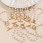 New Stainless Steel Freshwater Pearl OT Buckle Necklace, Bracelet Set Simple 18K Gold Plated