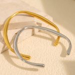 Stainless Steel 18K Gold-Plated Glossy Irregular C- Shaped Open-Ended Bracelet Female