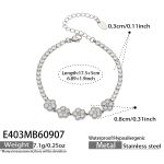 color: E403-Flower White Zircon Steel Color Bracelet -17.5+5cm