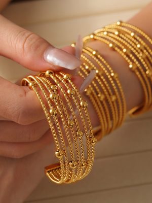 Simple Personality Elegant Multi-Layer Twin Ornament Geometric Beads Stitching Design Stainless Steel Bracelet
