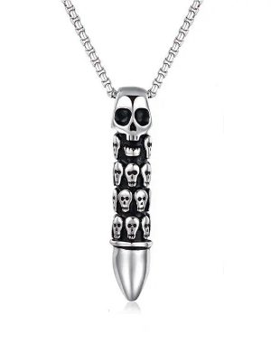 Ornament New Domineering Exaggerated Bullet Skull Pendant Stainless Steel Necklace for Boys and Girls
