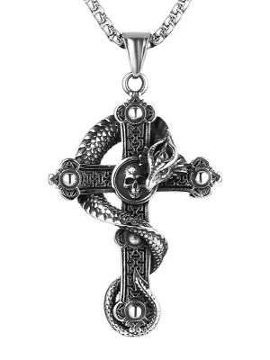 Tiktok Cross Stainless Steel Snakelike Winding Necklace for Men Hipster Pendant Cool Handsome Female Disco Jumping Pendants