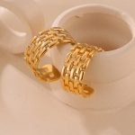 French Retro Ins Stainless Steel Gold-Plated Earrings Multi-Layer Hollow Chain Design Temperament Wild U-Shaped Earrings