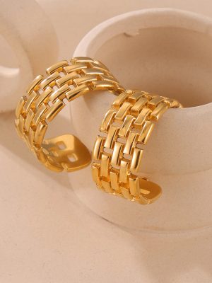 French Retro Ins Stainless Steel Gold-Plated Earrings Multi-Layer Hollow Chain Design Temperament Wild U-Shaped Earrings