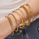 18K Gold-Plated Bamboo Joint Open-Ended Bracelet Combination Simple Knot Advanced Stainless Steel Bracelet