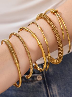 18K Gold-Plated Bamboo Joint Open-Ended Bracelet Combination Simple Knot Advanced Stainless Steel Bracelet