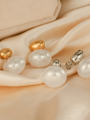 Cylindrical Pearl Stainless Steel Studs Women's Mild Luxury Retro All-Match Earrings 18K Earrings