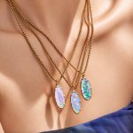 New Oil-Spot Glaze Flowers Pattern Pendant Necklace Stainless Steel 18K Gold Plating Necklace Ornament