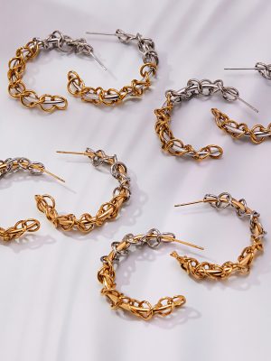 Heavy Industry Buckle Metal Winding C- Shaped Color Matching Room Electric Earrings Environmental Protection Stainless Steel Earrings