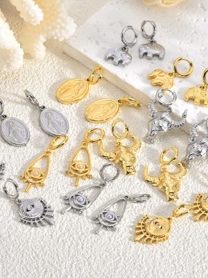 Stainless steel ear rings, trendy ethnic style, multiple designs, evil eye motif, light luxury