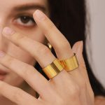 Wide Glossy Ring Cold Simple Opening Ring Stainless Steel PVD Plated 18K Real Gold Index Finger Ring
