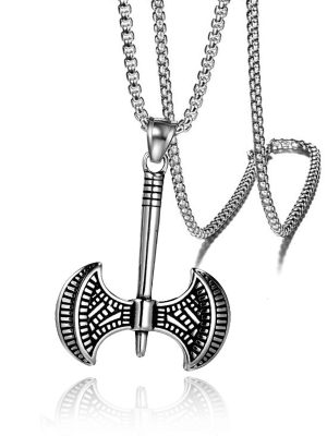 Retro Punk Double-Sided Axe Pendant Necklace Stainless Steel Material Ornament Accessories