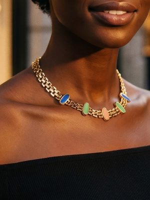Light Luxury Inlaid Opal Stainless Steel Plated 18K Gold Bracelet Necklace Female Accessories