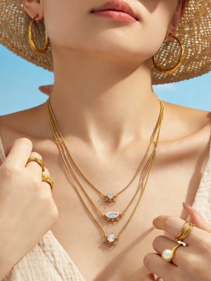 round Drop-Shaped Diamond Horse Eye Stainless Steel Gold-Plated Zircon Pendant Necklace Female Ins Personality Female Accessories