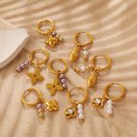 Retro Gentle Mixed Color Imitation Pearl Flower Pendant Earrings Non-Fading Commuter Light Luxury All-Matching Ear Clip